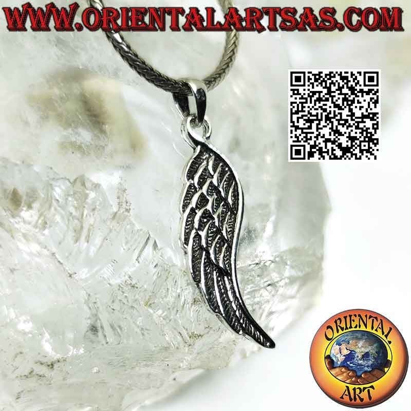 Pendentif en argent, aile d'ange double face avec plumes en relief