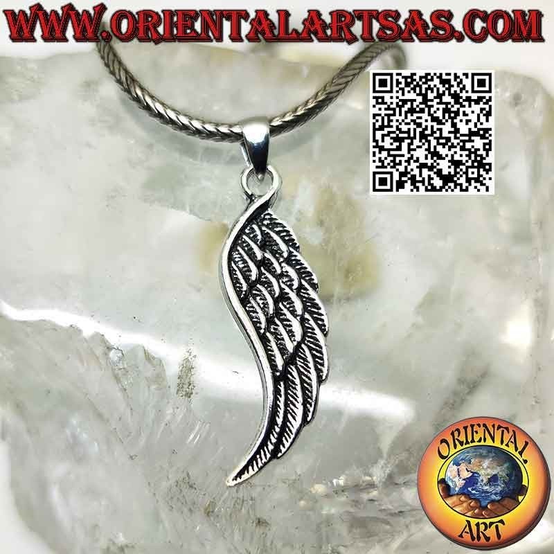 Pendentif en argent, aile d'ange double face avec plumes en relief