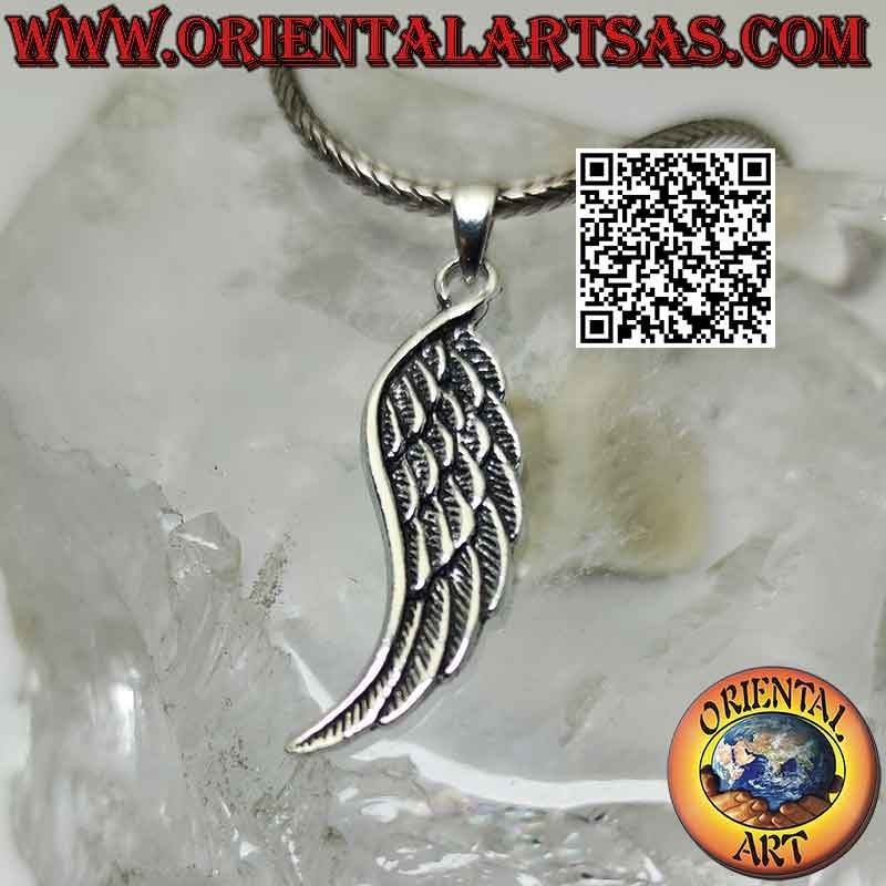 Colgante de plata, ala de ángel de doble cara con plumas en relieve