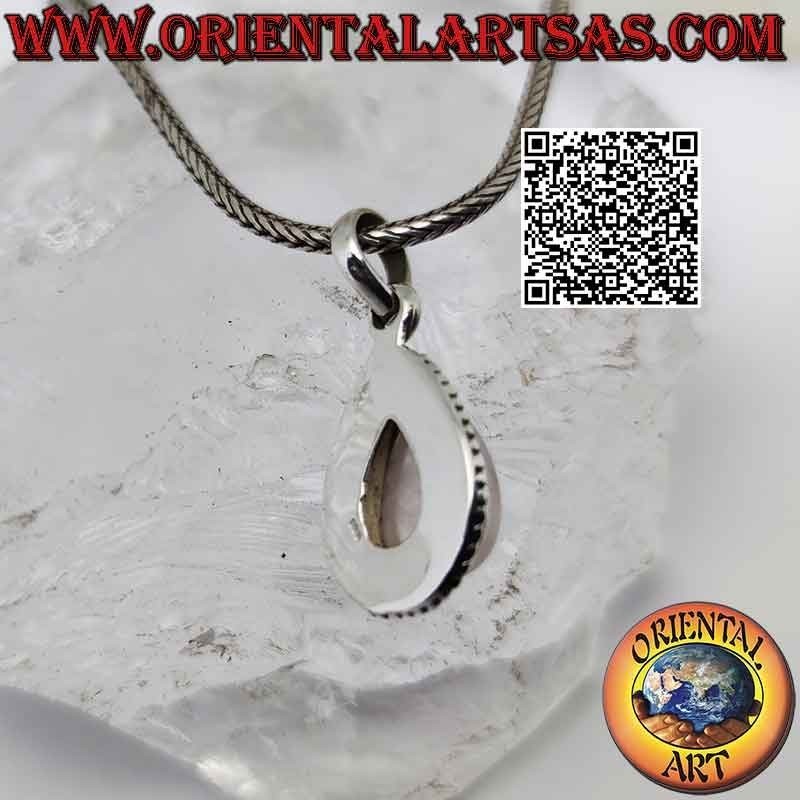 Colgante de plata con cuarzo rosa en forma de gota, entrelazados y microesferas