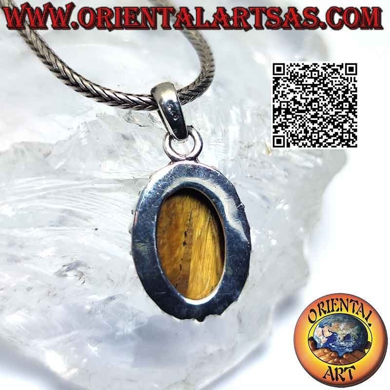 Silver pendant with oval tiger eye and spaced balls