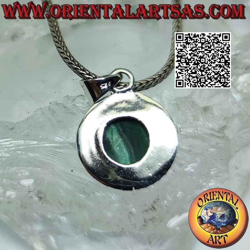 Silberanhänger mit rundem Malachit-Cabochon und glatten Mikrokugeln