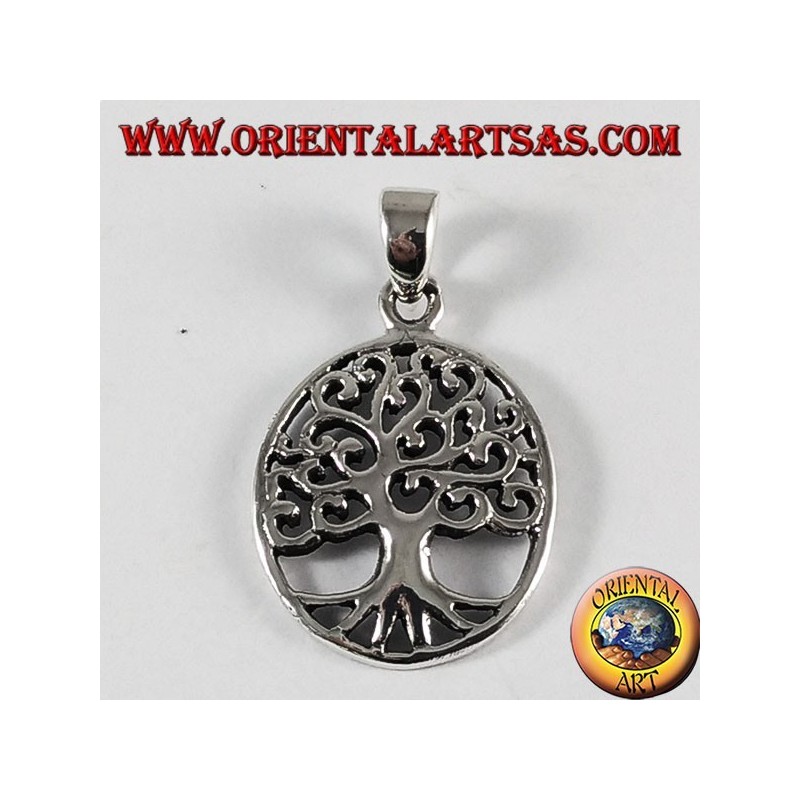 Pendentif argent, arbre de vie (ovale)