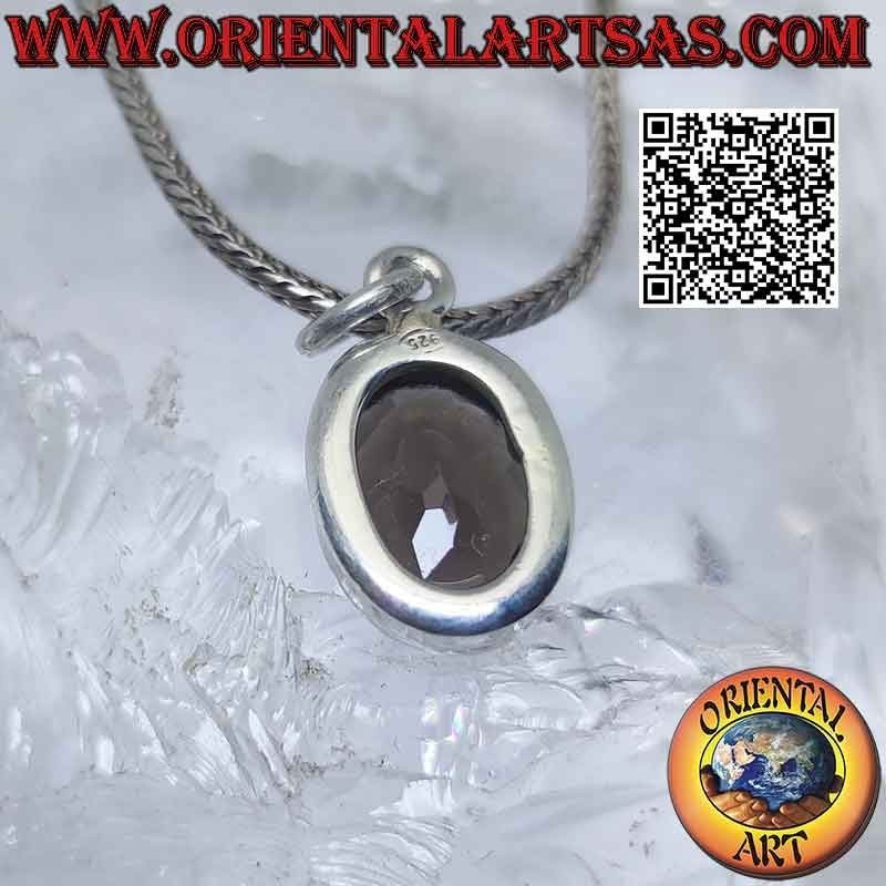 Silver pendant with oval smoky quartz on a smooth high setting