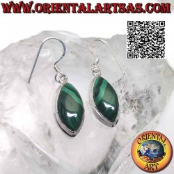 Silver earrings with shuttle malachite and double smooth edge