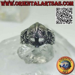 Silver ring in the shape of a helmet with Celtic engravings (small)