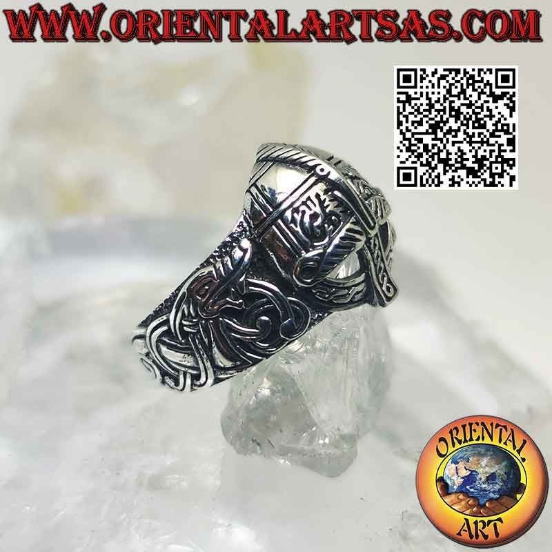 Silver ring in the shape of a helmet with Celtic engravings (small)