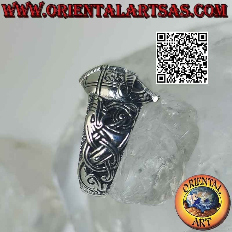 Silver ring in the shape of a helmet with Celtic engravings (small)