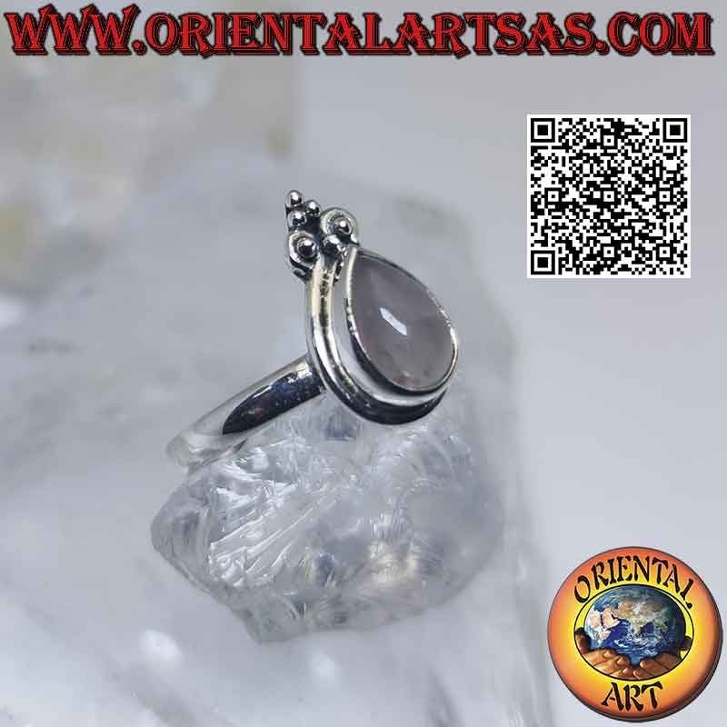 Bague en argent avec quartz rose en forme de larme et lis de la couronne
