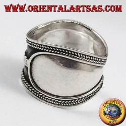 Silver wide band ring, Bali, central braid