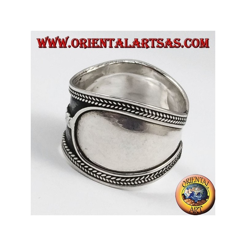anillo de banda ancha de plata, Bali, trenza central