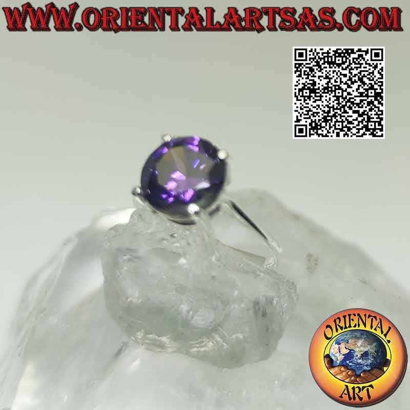 Silver ring with round faceted synthetic amethyst (Ø 8 mm)