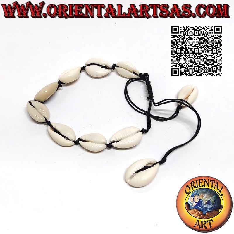 Pulsera - tobillera de concha cauri y nudo corredizo con concha (8 + 2)