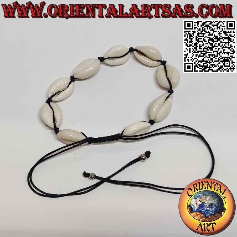 Pulsera - tobillera de concha de cauri y nudo corredizo con bola