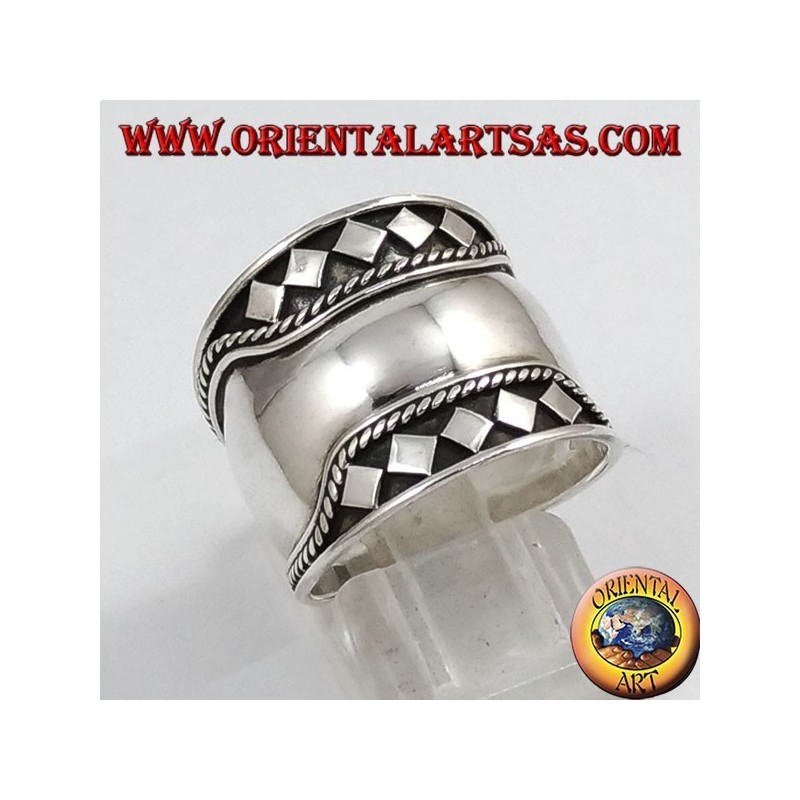 Anello fascia larga in argento, Bali, rombo