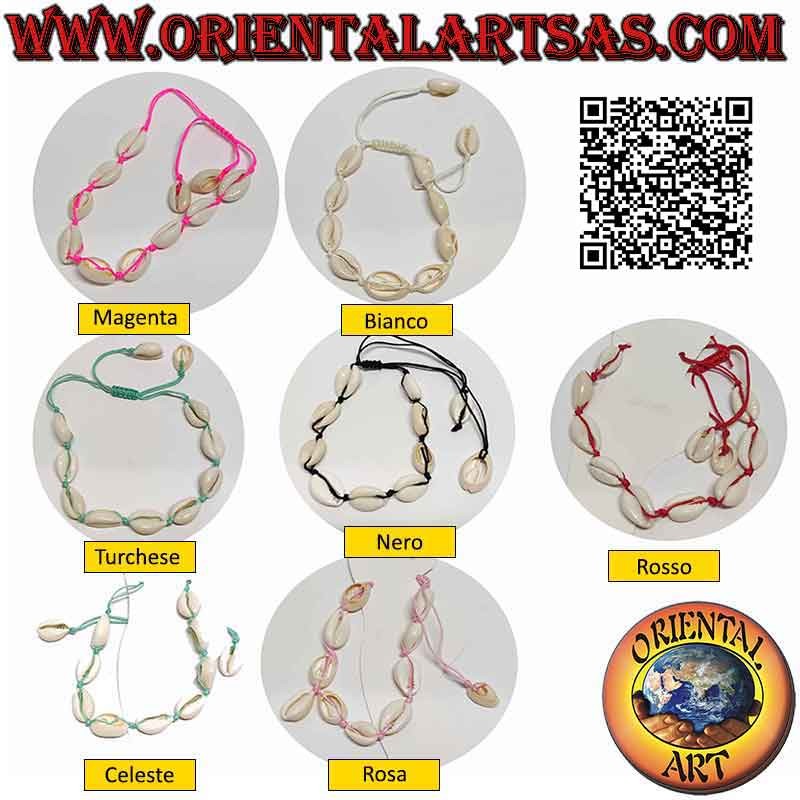 Pulsera - tobillera de concha cauri y nudo corredizo con concha (9 + 2)