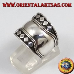Silver wide band ring, Bali, rhombus