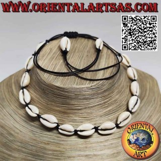 Cowrie shells choker necklace with shell slipknot (17)