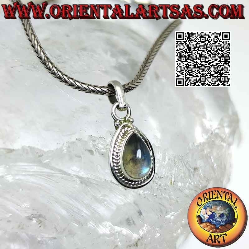 Colgante de plata con labradorita en forma de lágrima, entrelazados y de línea suave
