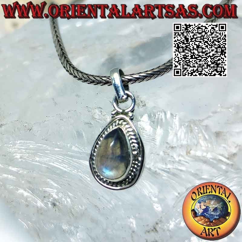 Colgante de plata con labradorita en forma de lágrima, entrelazados y de línea suave
