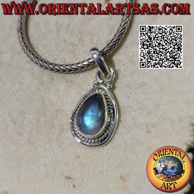 Colgante de plata con labradorita en forma de lágrima, entrelazados y de línea suave