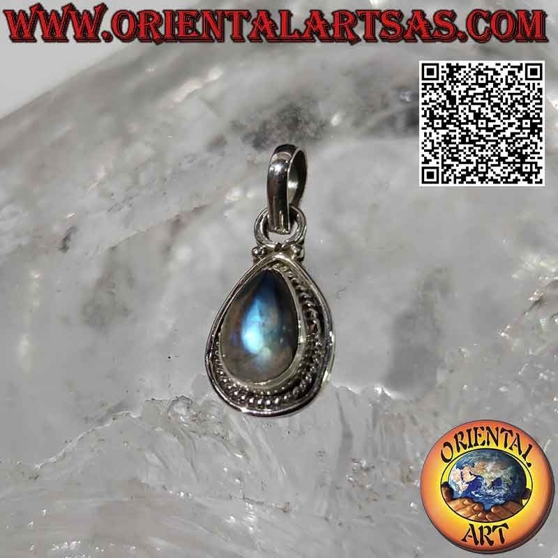 Colgante de plata con labradorita en forma de lágrima, entrelazados y de línea suave