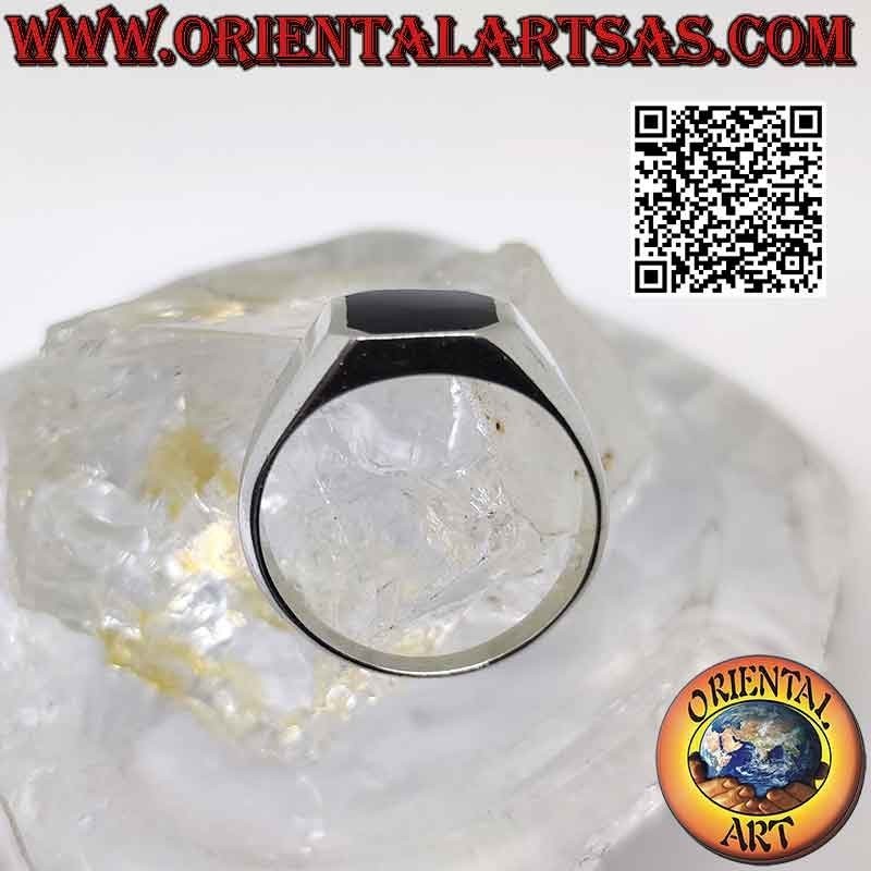 Silver ring with beveled square onyx and smooth frame