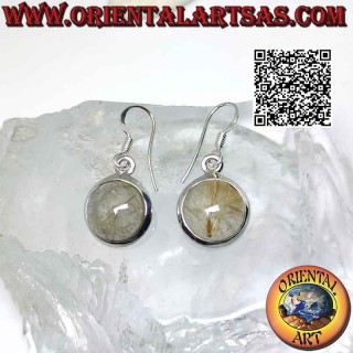Boucles d'oreilles en argent avec cabochon rond en quartz rutile (quartz doré) et bord lisse