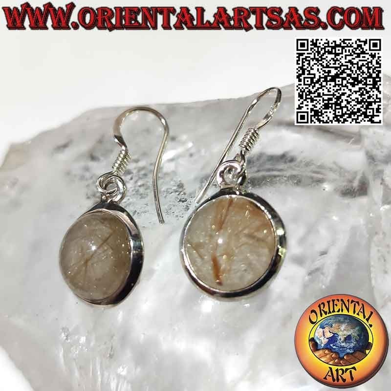 Pendientes de plata con cuarzo rutilado redondo (cuarzo dorado).