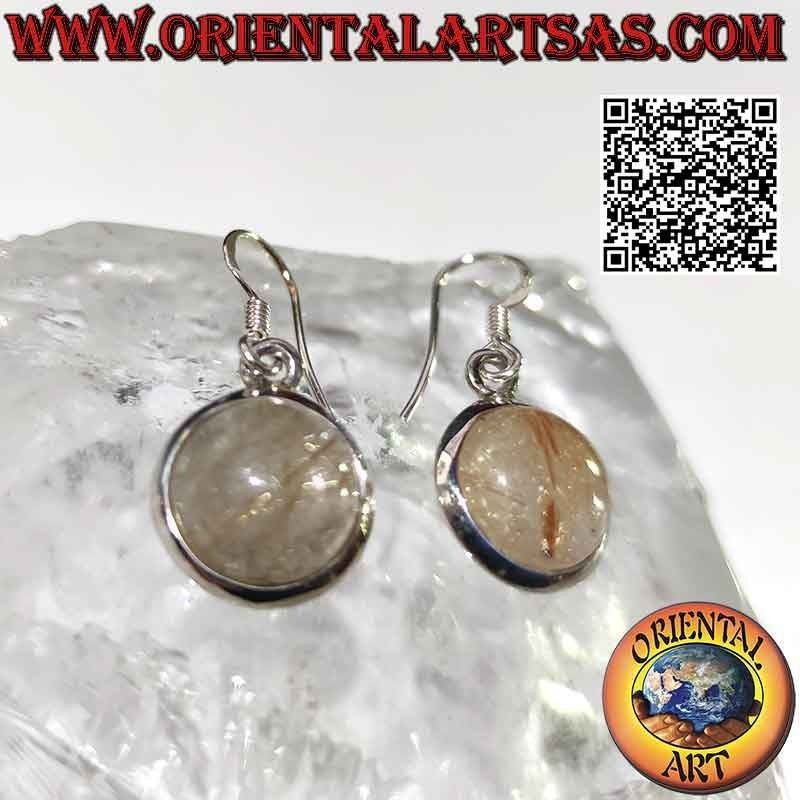 Pendientes de plata con cuarzo rutilado redondo (cuarzo dorado).