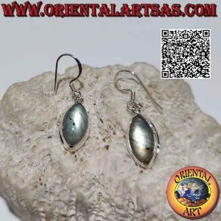 Silver earrings with cabochon shuttle labradorite on smooth setting