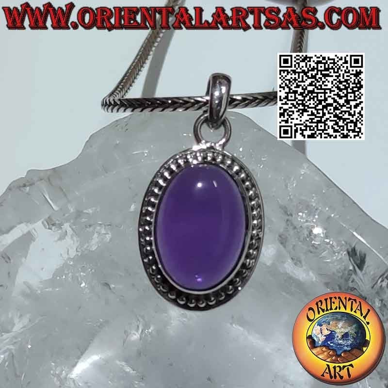 Silver pendant with large oval amethyst cabochon balls and line