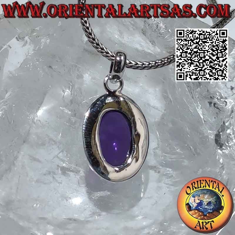 Colgante de plata con grandes bolas ovaladas de amatista cabujón y línea