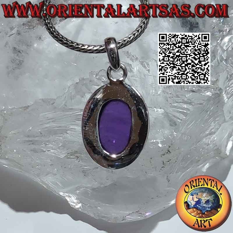 Silberanhänger mit großen ovalen Amethyst-Cabochonkugeln und Linie