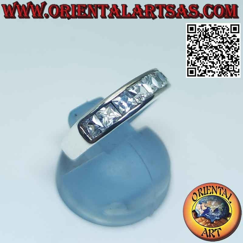 Anello Fascia Liscia Zirconi Quadrati Argento 925 4mm | Oriental Art