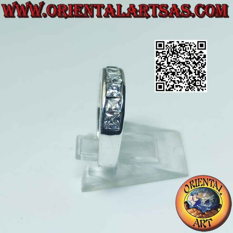 Anillo Banda Lisa Zircones Cuadrados Plata 925 4mm | Oriental Art