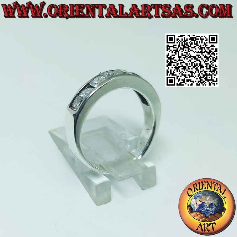 Smooth Band Square White Zircons Ring 925 Silver 4mm | Oriental Art