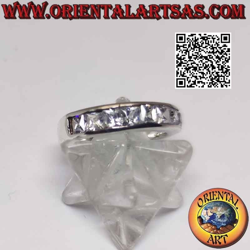Bande Lisse Zircons Blancs Carrés Bague Argent 925 4mm | Oriental Art