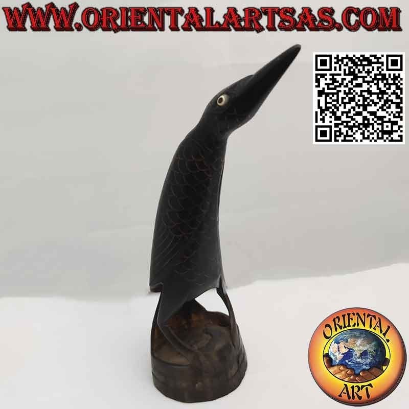 Corvo scolpito su un corno di bufalo fatto a mano (23 cm)