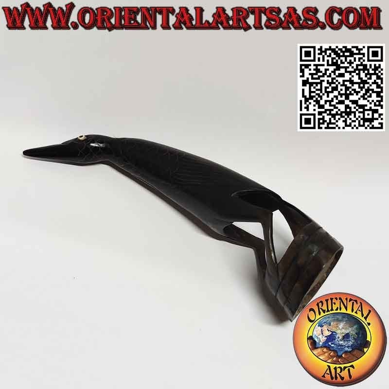 Crow carved on a handmade buffalo horn (23cm)