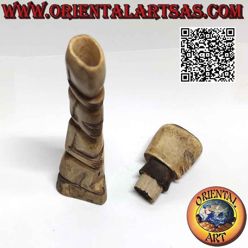 Primitive sculpture indigenous couple with secret compartment in bone (22 cm)