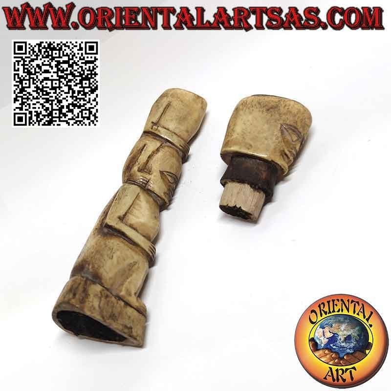 Scultura primitiva coppia di indigeni con scomparto segreto in osso (22 cm)
