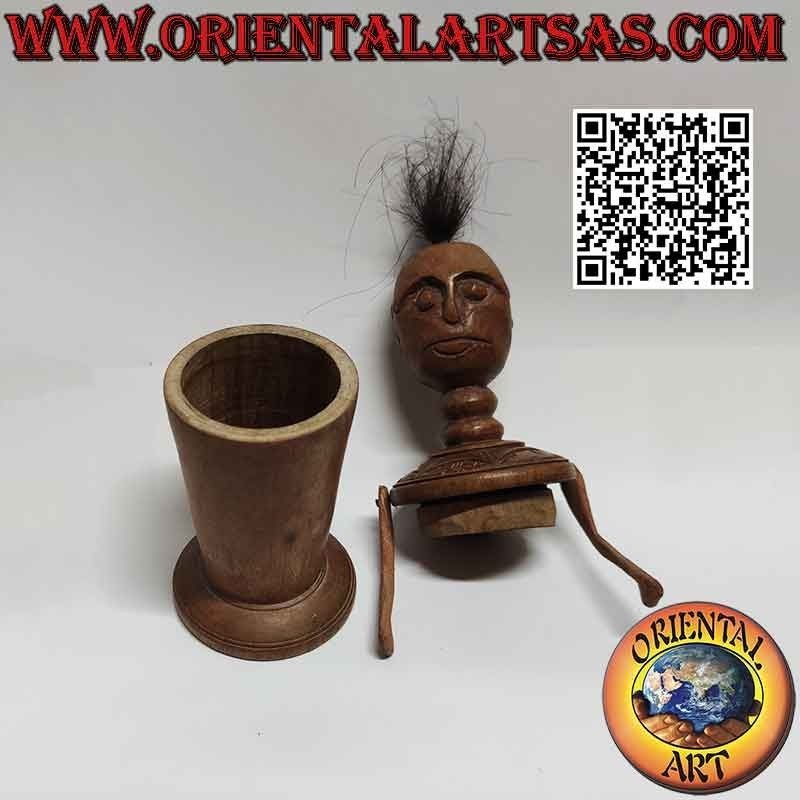 Scultura scatola primitiva di un indigeno in legno della Papua Nuova Guinea (24 cm)