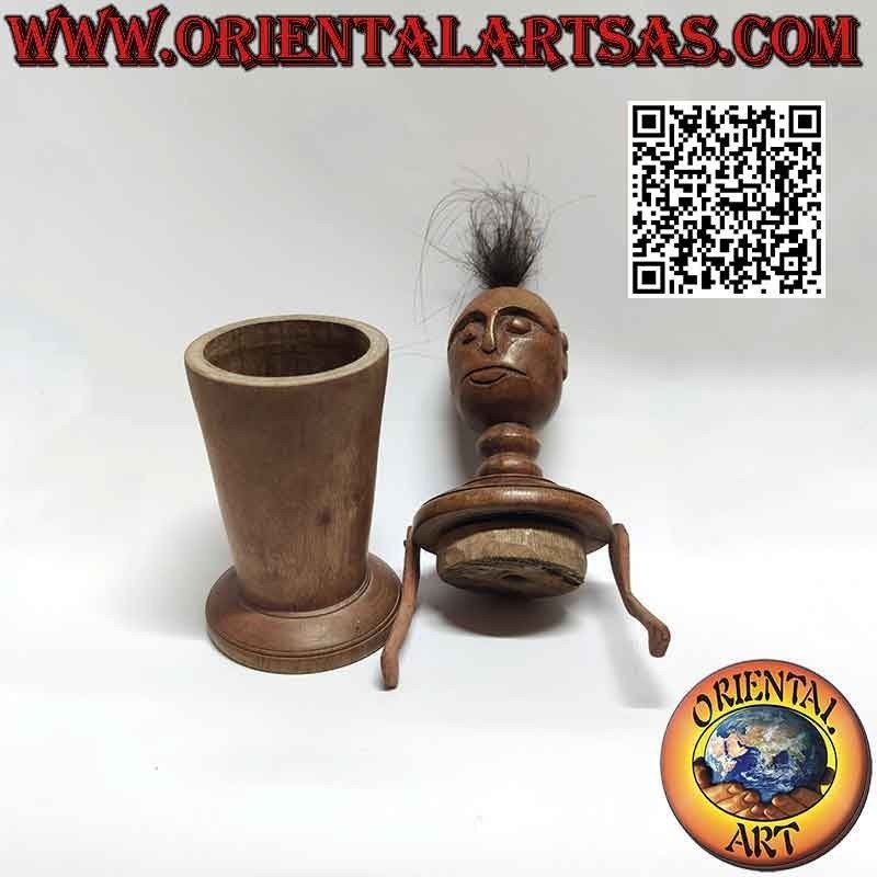 Scultura scatola primitiva di un indigeno in legno della Papua Nuova Guinea (24 cm)