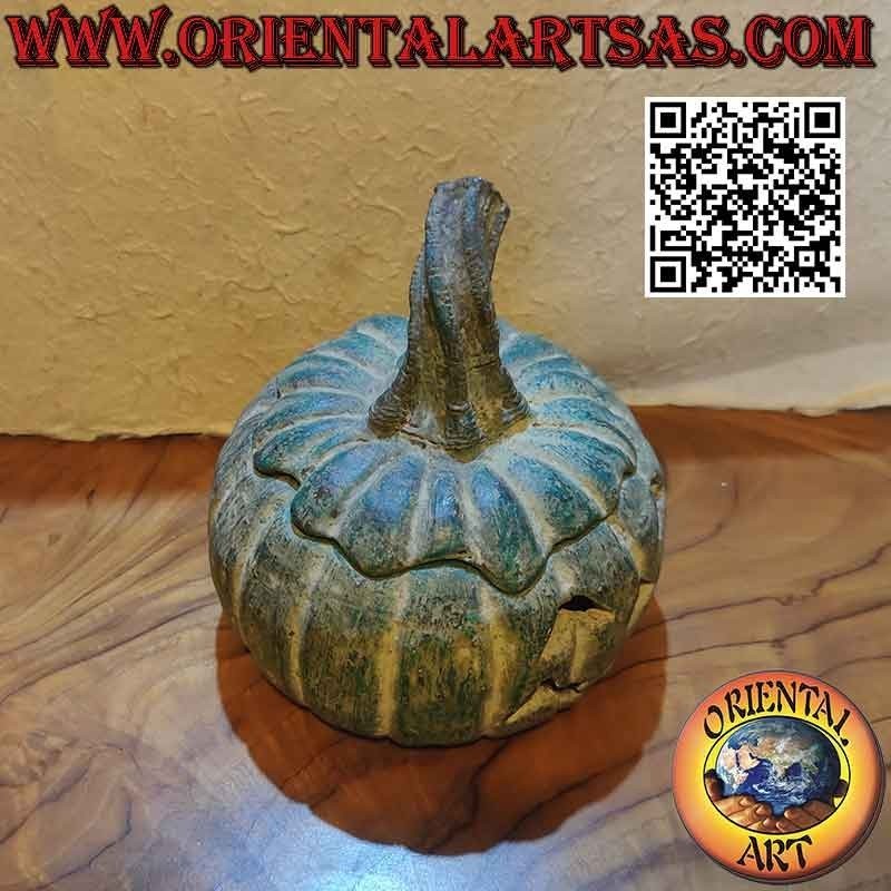 "Halloween" pumpkin-shaped box in green terracotta