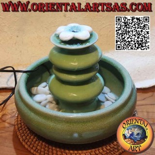 Fontana Zen da interno "torre con fiore di loto" in ceramica verde