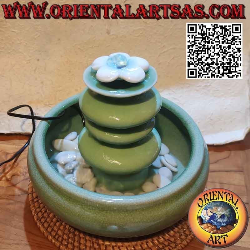 Zen-Innenbrunnen "Turm mit Lotusblüte" aus grüner Keramik
