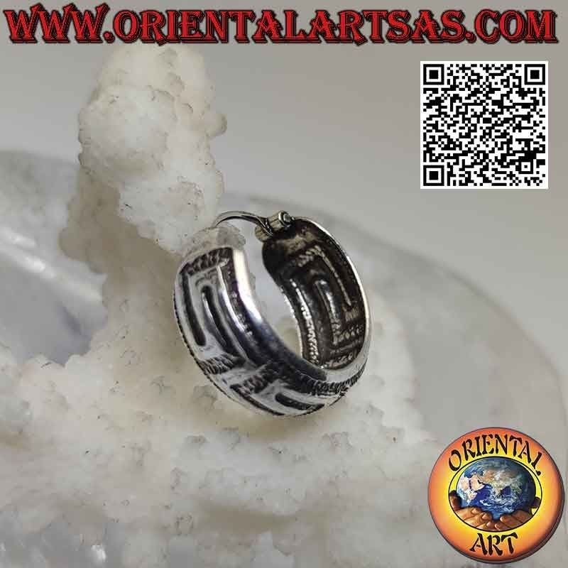 Chiseled 18mm Wide Domed Hoop Silver Earrings (2)