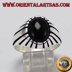 Men's silver ring with oval onyx