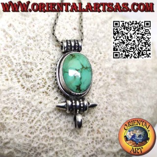 Ciondolo in argento Gao Kalachakra con turchese tibetano antico ovale